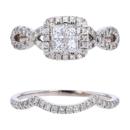 3/4 ctw 14K White Gold Diamond Engagement Ring Set
