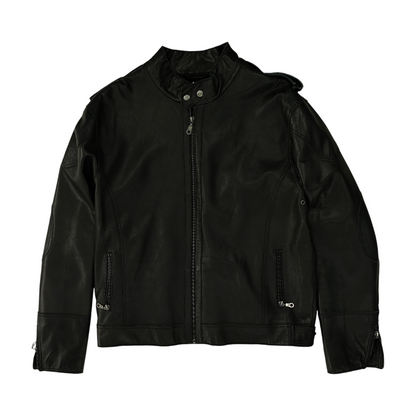 Black Solid Leather Jacket