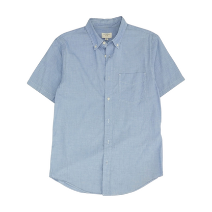 Blue Solid Short Sleeve Button Down