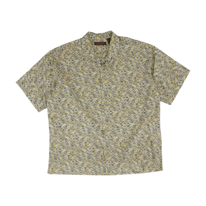Beige Print Short Sleeve Button Down