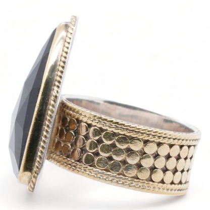 Sterling Silver And Gold Plate Retired Triangle Black Onyx Ring