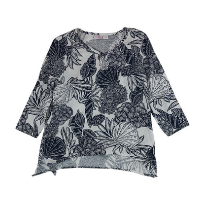 Navy Tropical Long Sleeve Blouse