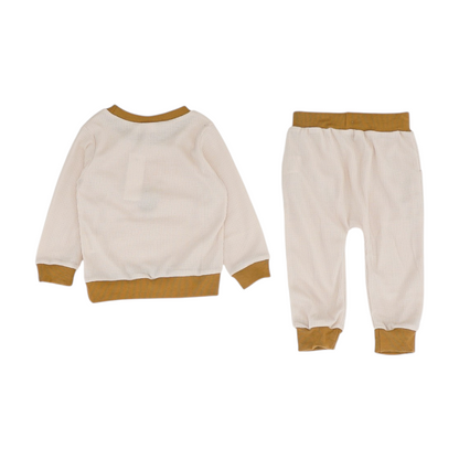 Beige Graphic Long Sleeve Set