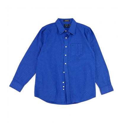 Blue Solid Long Sleeve Button Down