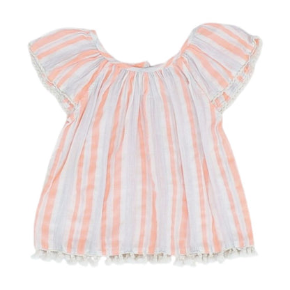 Neon Pink Striped Short Sleeve Blouse