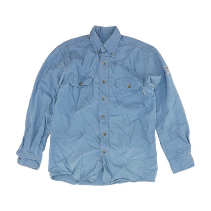 Blue Solid Long Sleeve Button Down