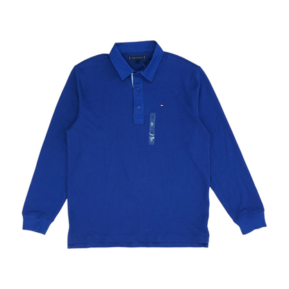 Blue Solid Long Sleeve Polo