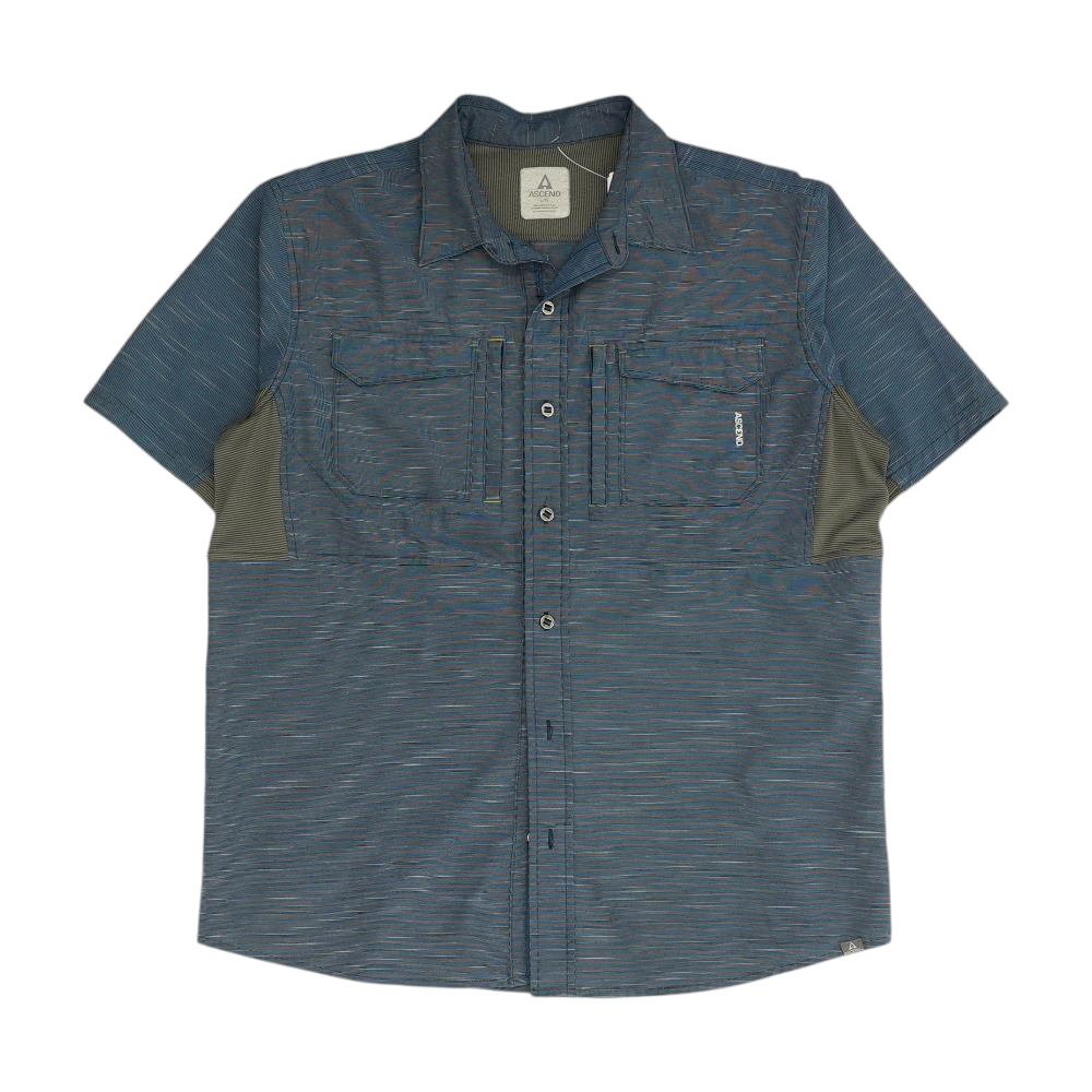 Blue Solid Short Sleeve Button Down