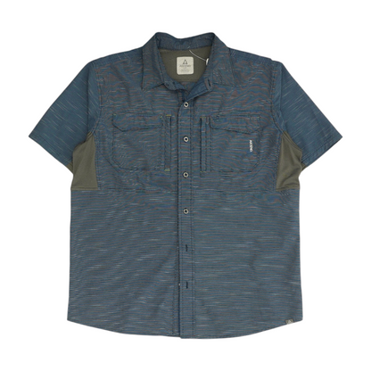 Blue Solid Short Sleeve Button Down