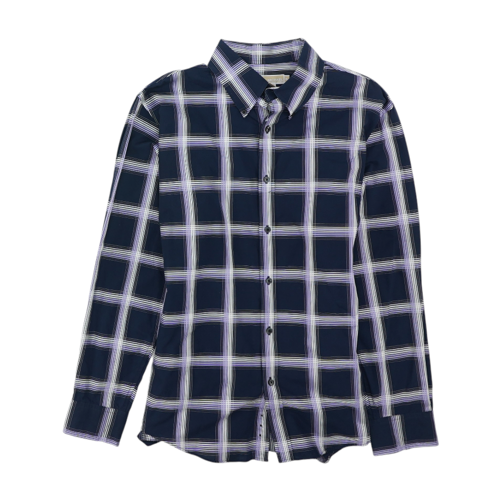 Navy Plaid Long Sleeve Button Down