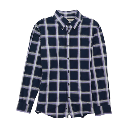 Navy Plaid Long Sleeve Button Down