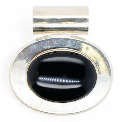 Sterling Silver Large Black Stone Oval Pendant