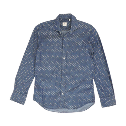 Blue Geometric Long Sleeve Button Down