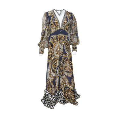 Navy and Gold Graphic Silk Dress