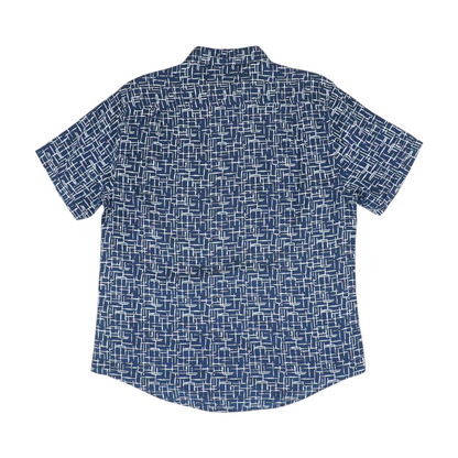 Navy Print Short Sleeve Button Down