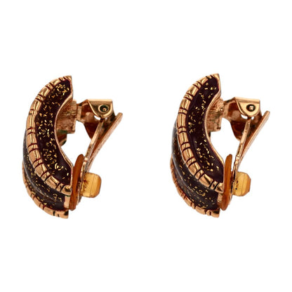 Costume Gold Tone Brown Sparkly Ceramic Clip On Earrings