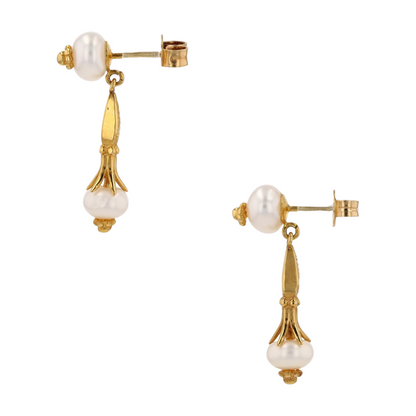 14K Yellow Gold Cultured Pearl Drop Earrings