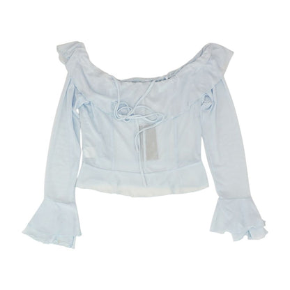 Blue Solid Long Sleeve Blouse