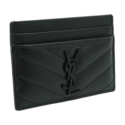 Cassandre Matelesse Card Case in Black Grain De Poudre Leather