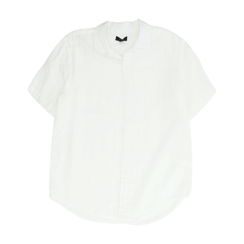 White Solid Short Sleeve Button Down