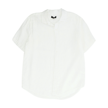 White Solid Short Sleeve Button Down