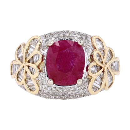 5 ctw 14K Two-Tone Gold Burmese Ruby Statement Ring