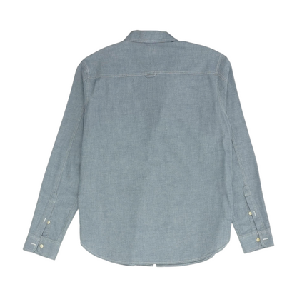 Blue Solid Long Sleeve Button Down