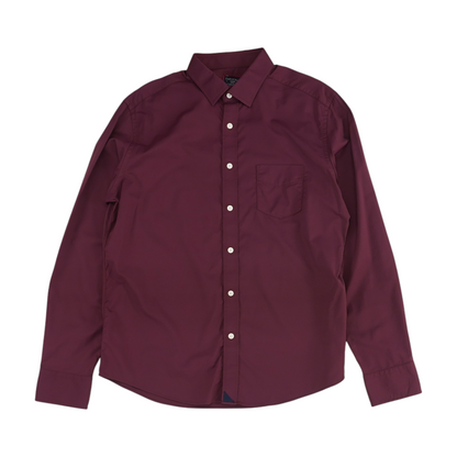 Maroon Solid Long Sleeve Button Down