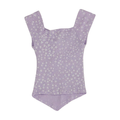 Purple Floral V Neck Knit Top