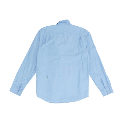 Blue Solid Long Sleeve Button Down