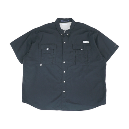 Black Solid Short Sleeve Button Down