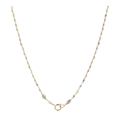 14K Yellow Gold Diamond Beaded Necklace
