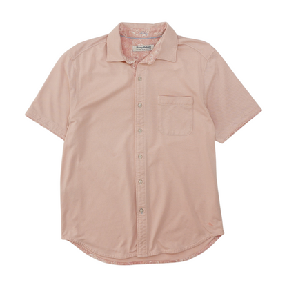 Pink Solid Short Sleeve Button Down