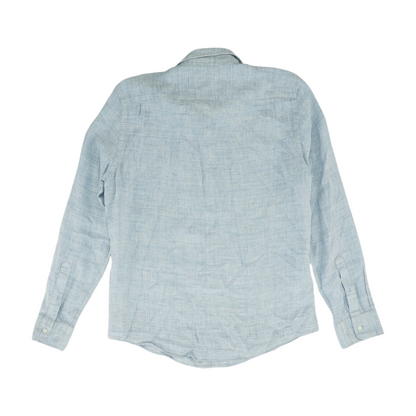 Blue Solid Long Sleeve Button Down