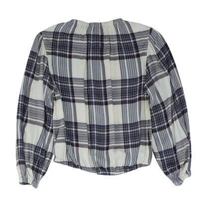 White Plaid Long Sleeve Blouse