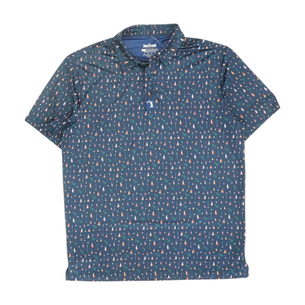 Navy Print Short Sleeve Polo