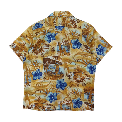 Vintage Tan Graphic Short Sleeve Button Down