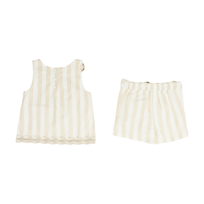 Beige Striped Sleeveless Set