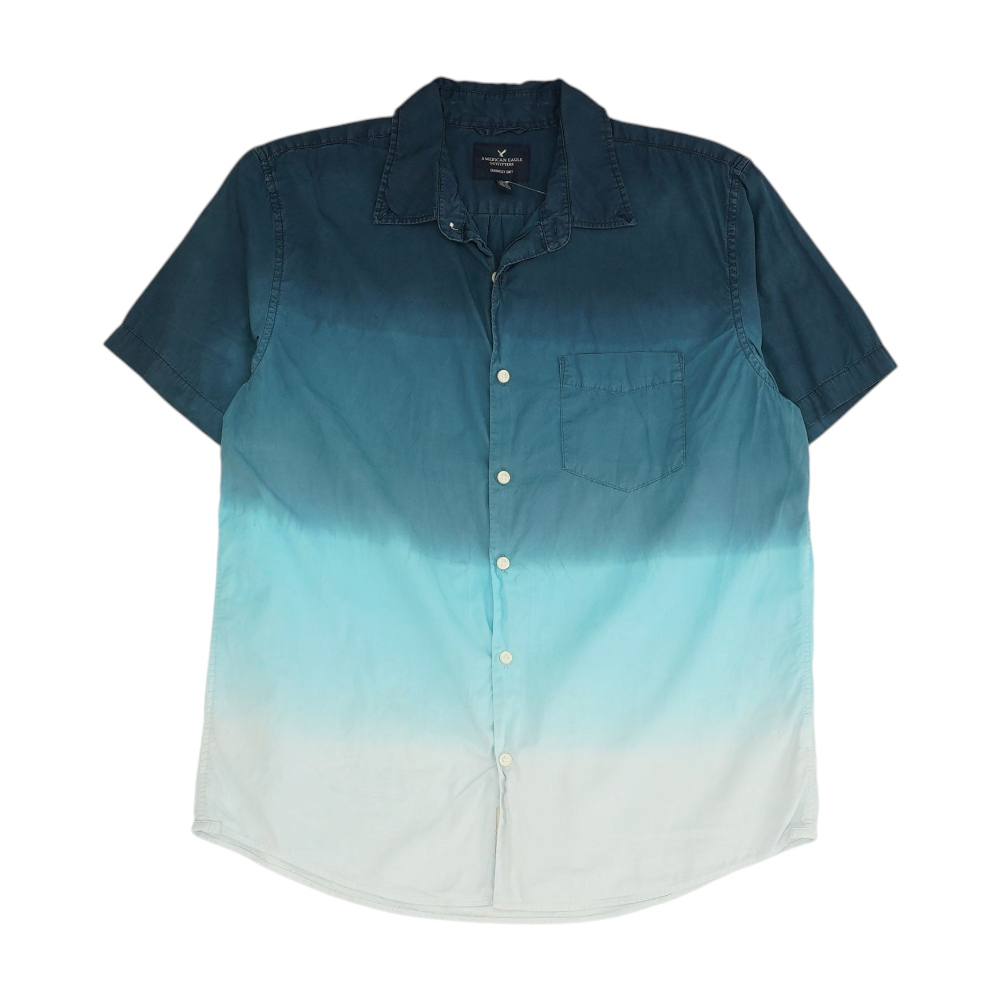 Blue Color Block Short Sleeve Button Down