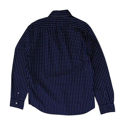 Navy Short Geometric Long Sleeve Button Down
