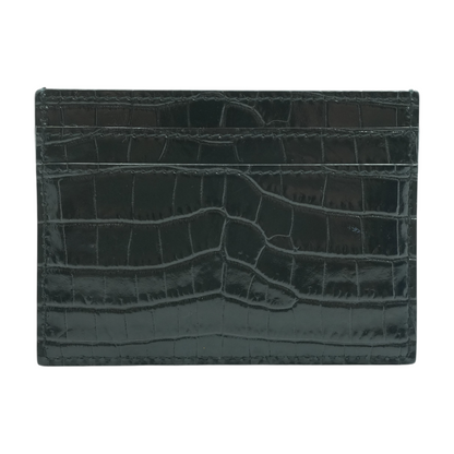 Black Cassandre Card Case in Crocodile-Embossed Shiny Leather