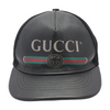 Black Leather Vintage Logo Web Stripe Baseball Cap