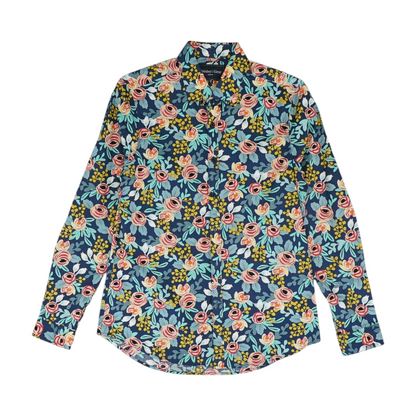 Blue Floral Long Sleeve Button Down