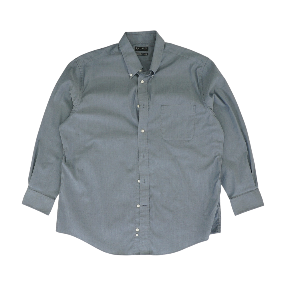 Blue Solid Long Sleeve Button Down