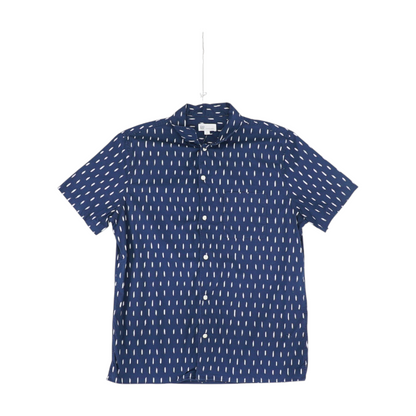 Navy Print Short Sleeve Button Down