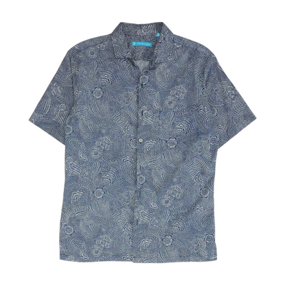 Blue Graphic Short Sleeve Button Down