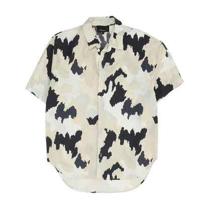Beige Print Short Sleeve Button Down