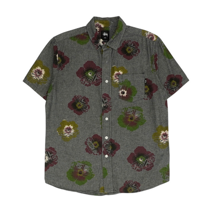 Gray Floral Short Sleeve Button Down