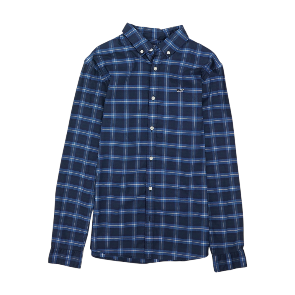 Navy Plaid Long Sleeve Button Down