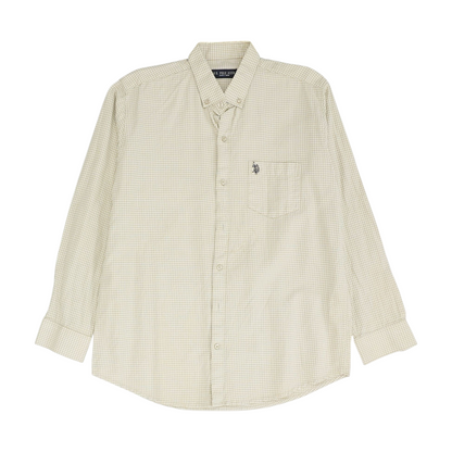 Beige Check Long Sleeve Button Down